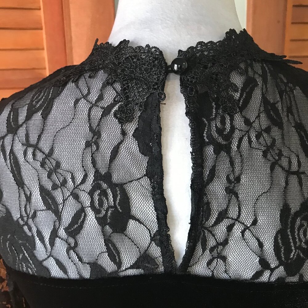 Gothic Victorian Flowers of Evil Black Velvet & Lace Morticia Gown Dress - Picture 11 of 13